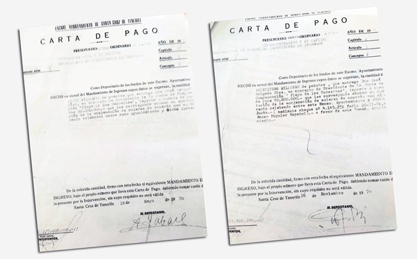 Dos de las cartas de pago de la Junta de Compensación al Ayuntamiento fechadas en 1970. / DA