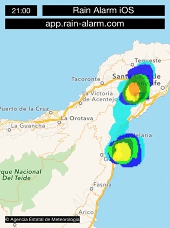 En la aplicación de la AEMET se ve la mayor incidencia de las precipitaciones en Tenerife. | AEMET