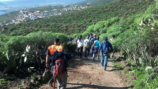 peregrinos recorriendo el Camino Viejo a Candelaria