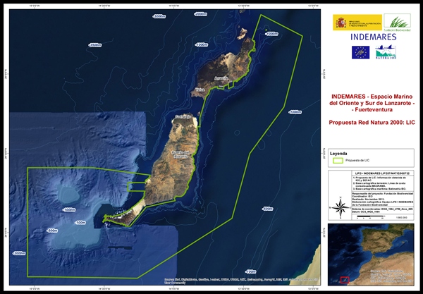 Plano del futuro LIC del Oriente y Sur de Lanzarote y Fuerteventura. / DA