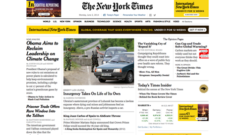 The New York Times no abre con la noticia de la abdicación del Rey, pero incluye la decisión histórica como segunda noticia. / DA