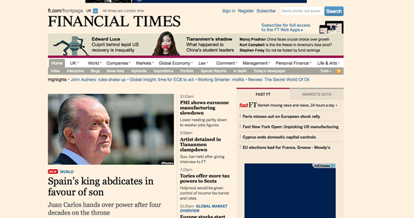 El Financial Times también se hace eco de la decisión del rey Juan Carlos. / DA