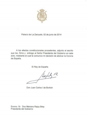 Documento abdicación rey Juan Carlos