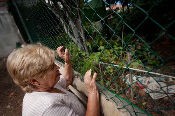 Berta Ferreiro mira con tristeza el patio de la que hasta hace dos semanas era su casa, en el número 102 de la calle de Ismael Domínguez, en Tacoronte. / FRAN PALLERO