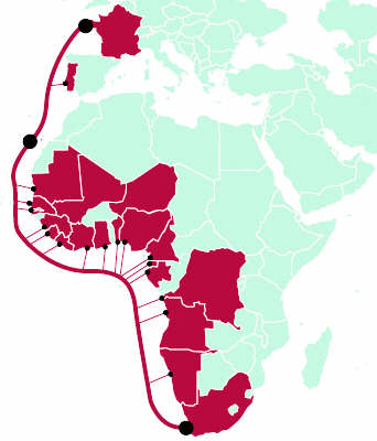 Mapa del cable ACE (África Coast Europe)