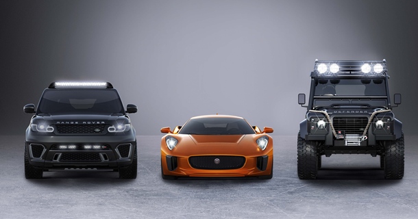 prototipo C-X75 de Jaguar, el Range Rover Sport SVR y el Defender Big Foot