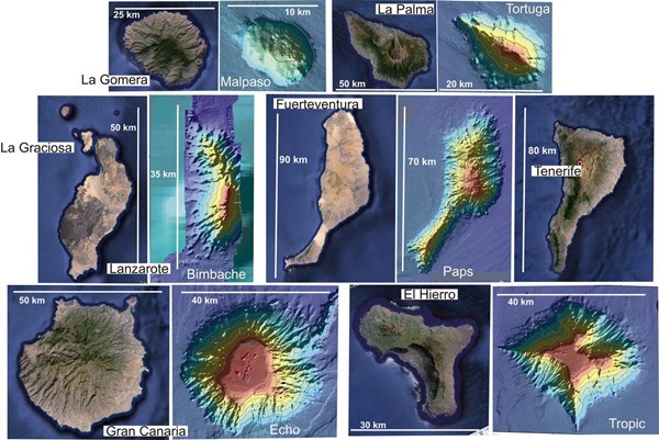 El extraordinario parecido entre las Canarias antediluvianas, ahora sumergidas, y las actuales, resulta asombroso. / IGME