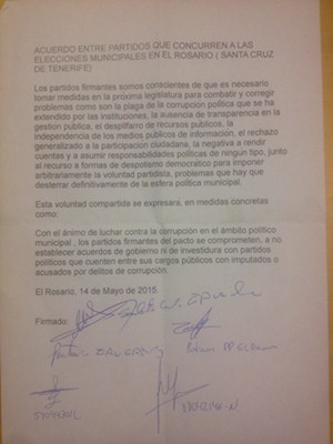 Documento del pacto anti-imputados firmado el 14 de mayo. / DA