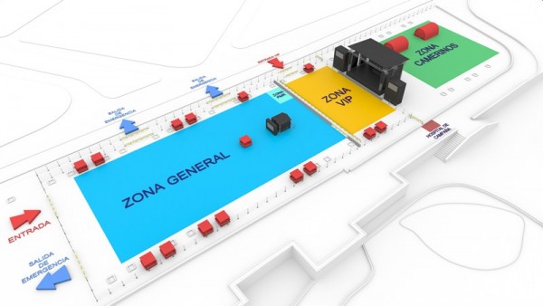 Plano del espacio en el que se desarrollará el concierto en el parking del Parque Marítimo de Santa Cruz. / DA