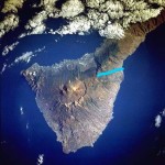 La línea azul que divide a Güimar de Arafo vista desde el espacio. / FACEBOOK