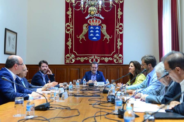 Los presidentes de los cabildos, ayer, en el Parlamento; el de Gran Canaria, por videoconferencia. | S. MÉNDEZ