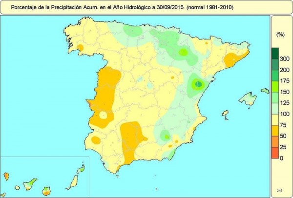 Gráfico de la Aemet del año hidrológico en España (2014 2015). | Aemet
