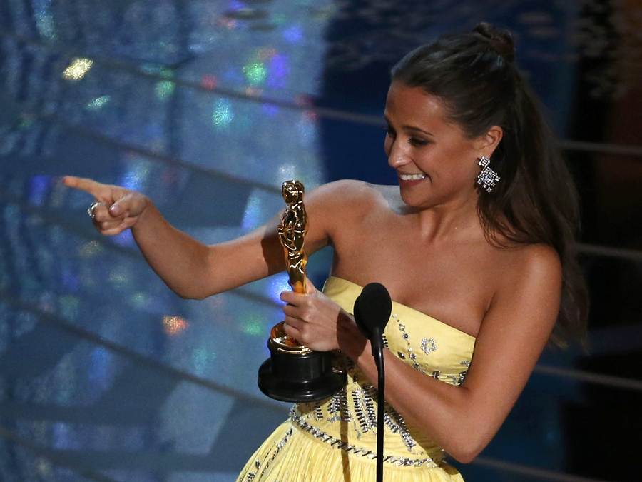 Alicia Vikander receives the Oscar for Best Supporting Actress for her role in “The Danish Girl” at the 88th Academy Awards in Hollywood
